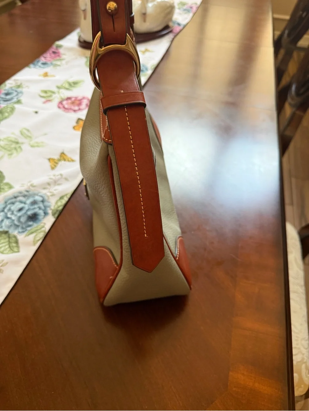 Dooney & Bourke Taupe and Brown Pebbled Leather Shoulder Bag